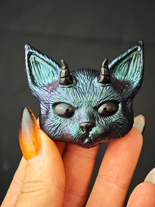 Magnet Evil cat bleu chromé