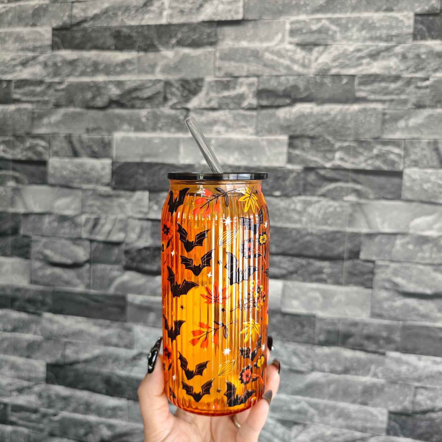 Verre Halloween couvercle + paille