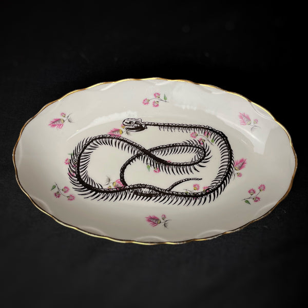 Ravier porcelaine serpent fleurs