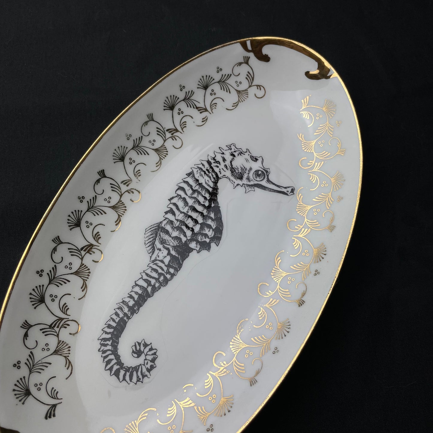 Ravier porcelaine hippocampe