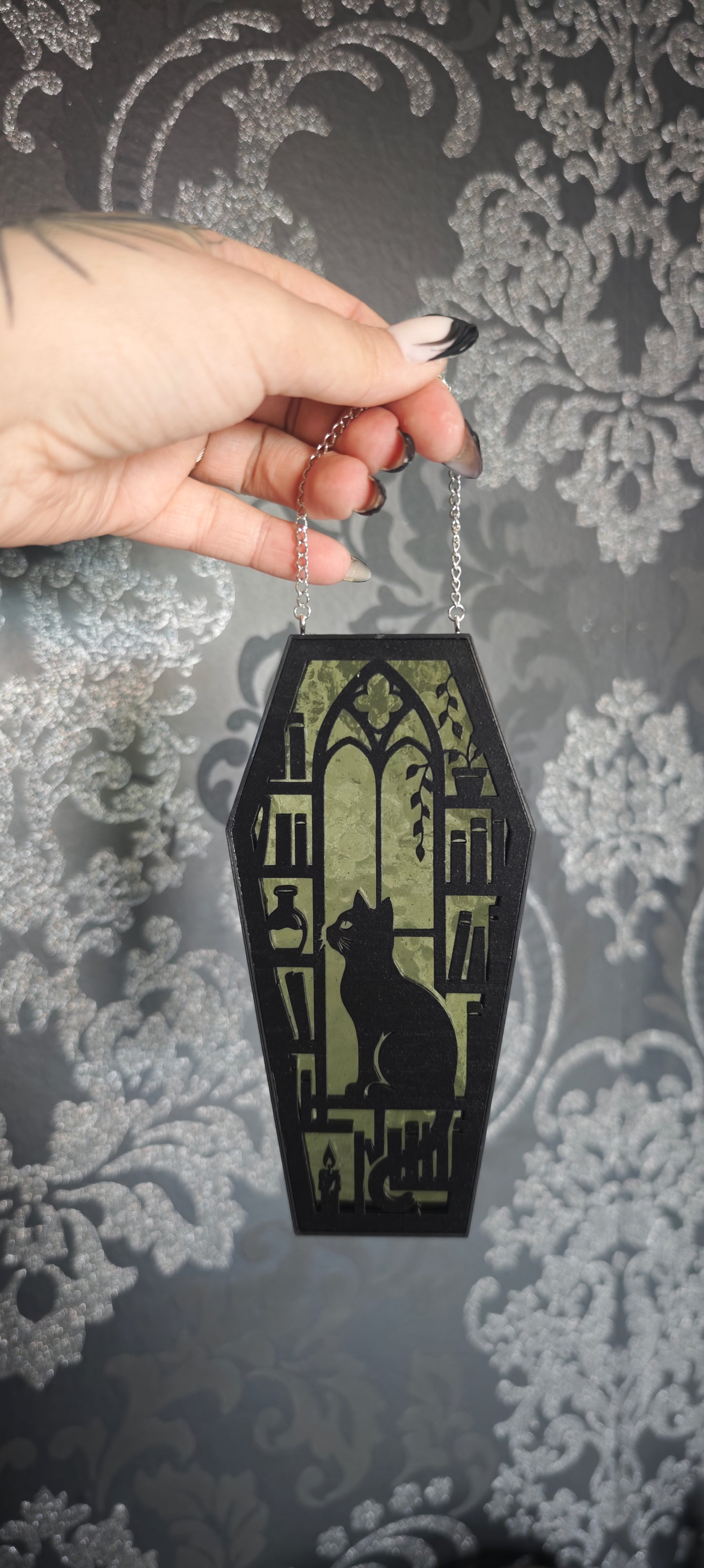 Cercueil verre chat vert sauge