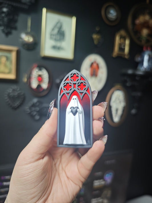 Magnet fantôme cathédrale dégradé noir rouge arche coeur