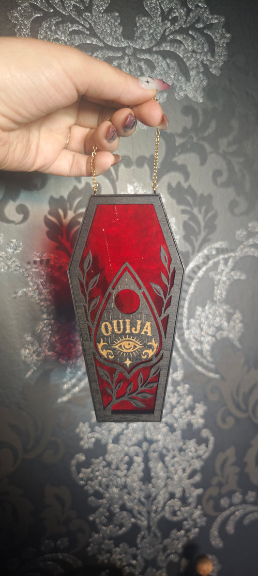 Cercueil verre rouge Ouija gravure