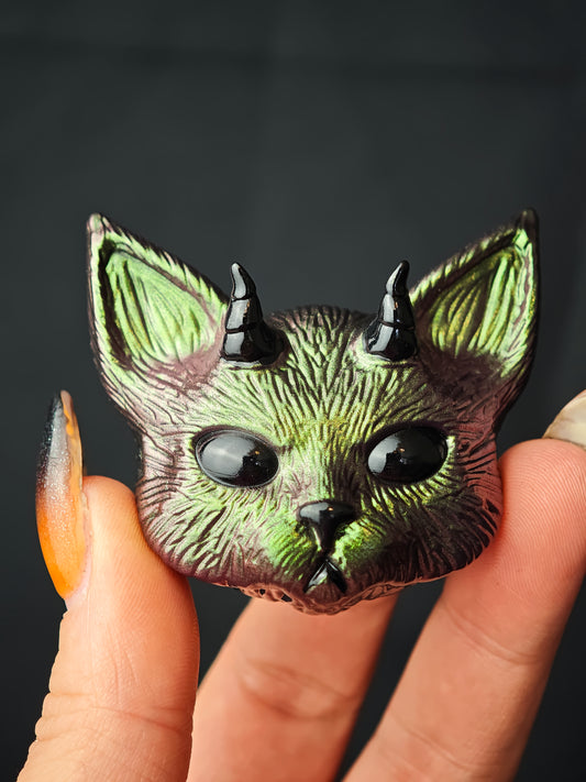 Magnet Evil cat duochrome vert/violet