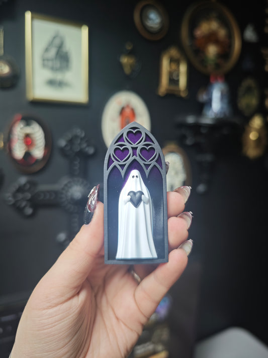 Magnet fantôme cathédrale noir dégradé violet arche coeur