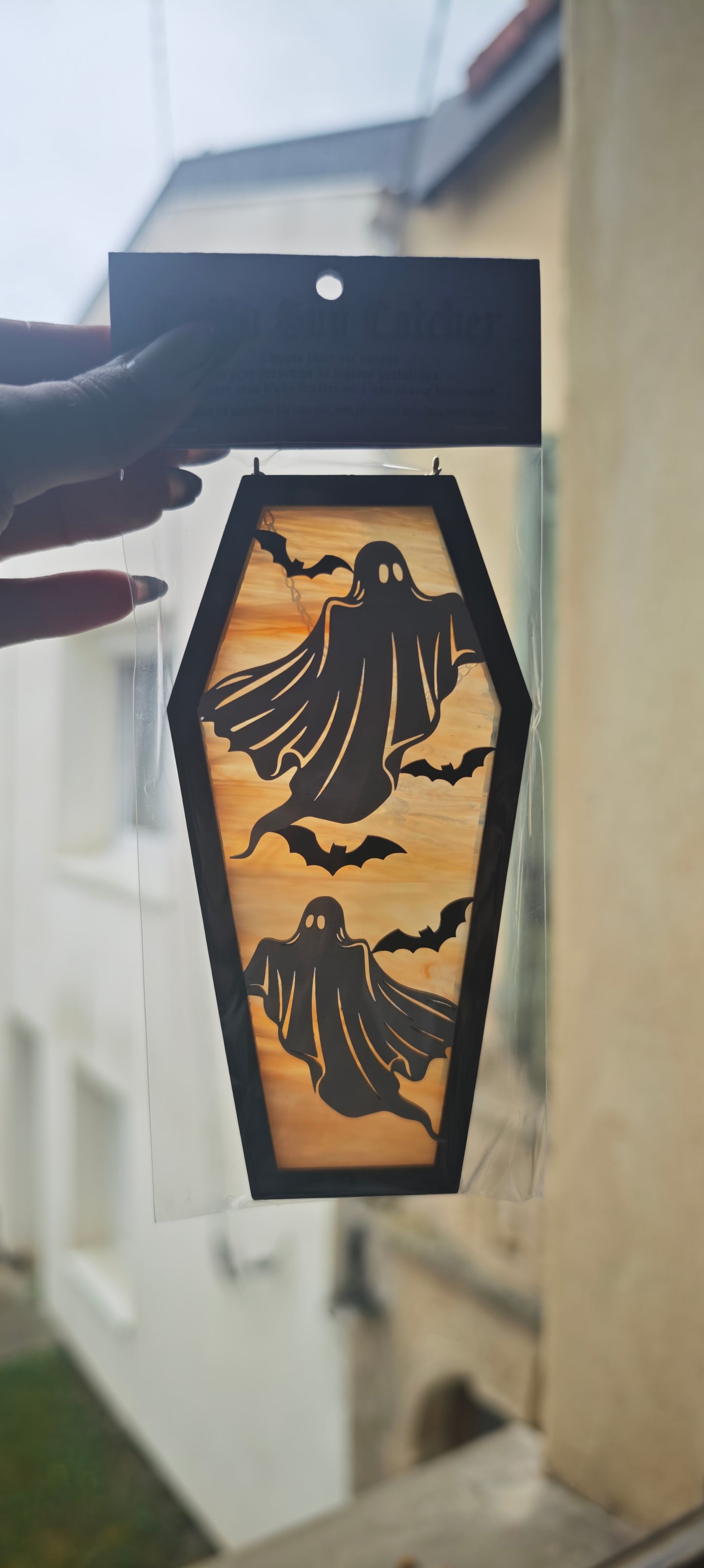 Cercueil verre fantômes orange marbré