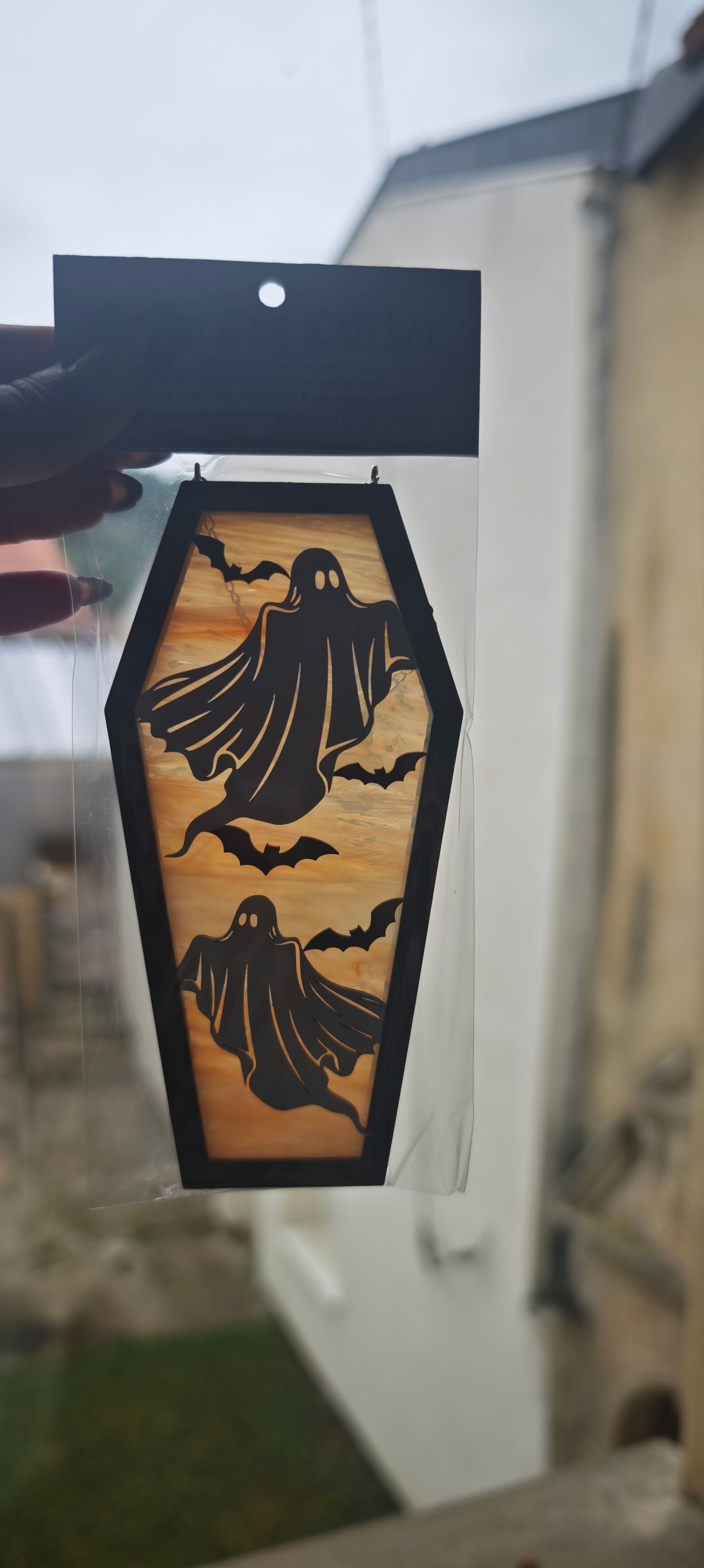 Cercueil verre fantômes orange marbré