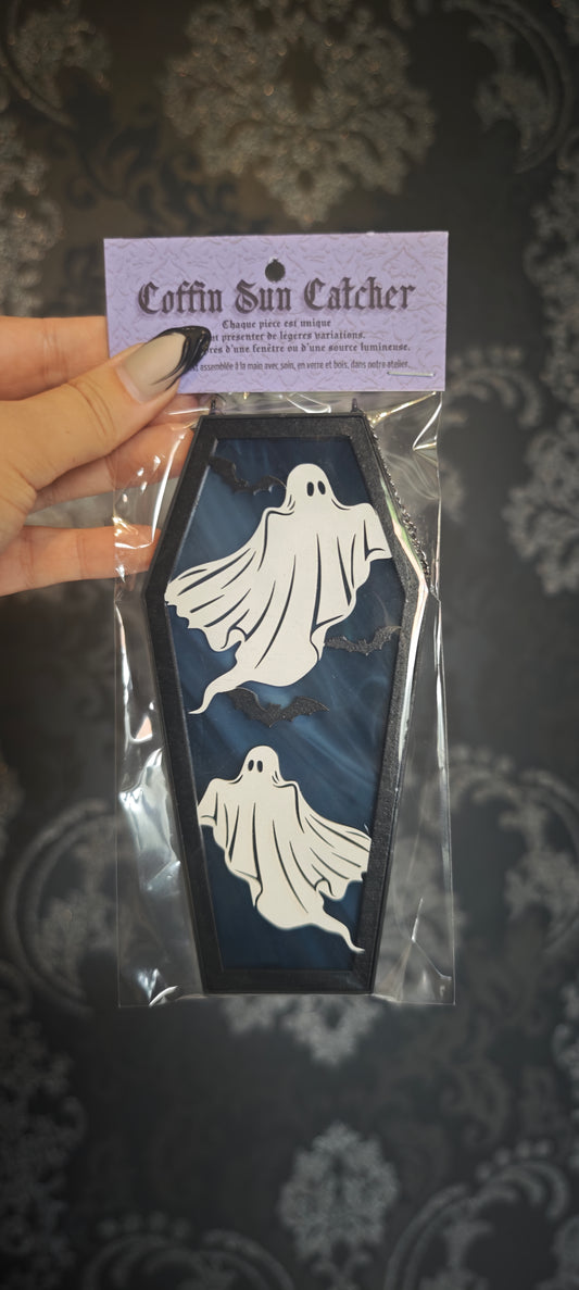 Cercueil verre fantômes bleu marbré