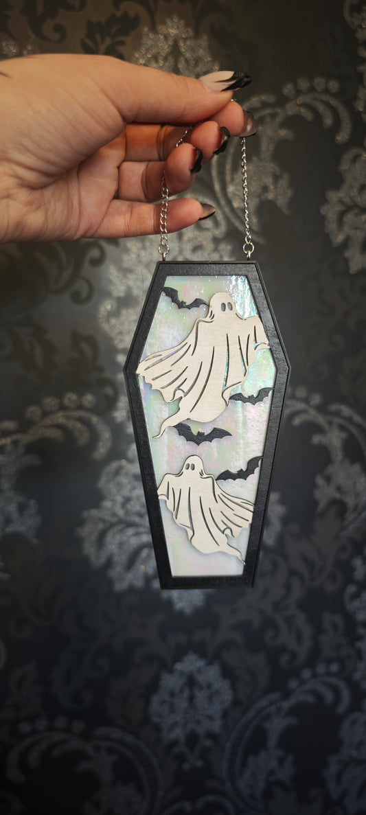 Cercueil verre blanc holographique fantômes
