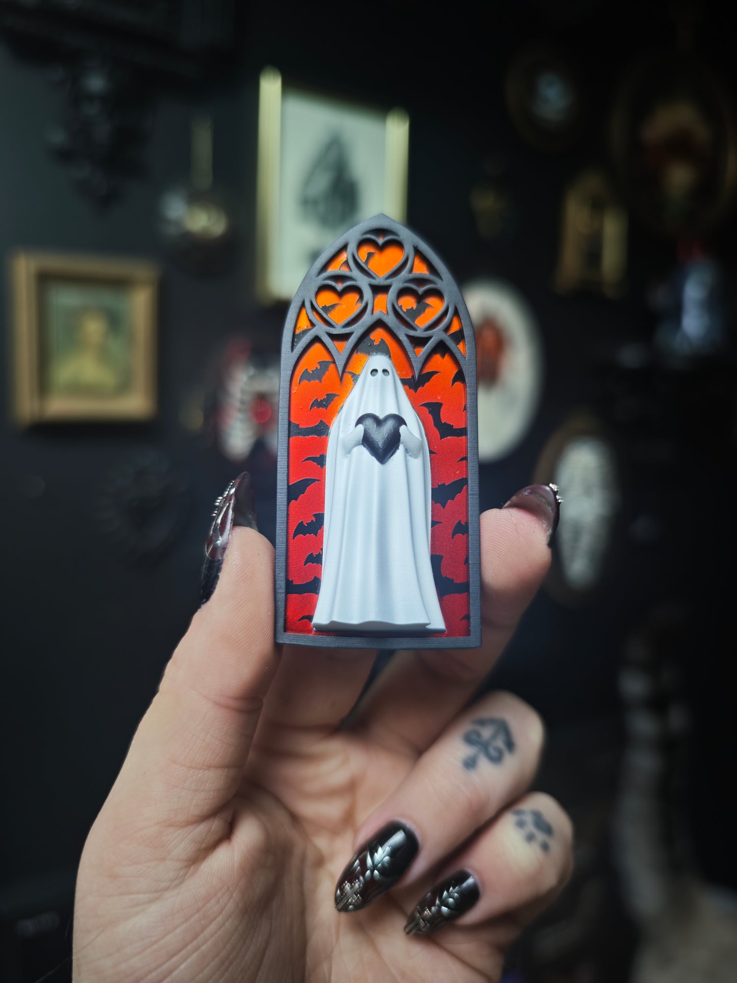 Magnet fantôme cathédrale dégradé rouge orange chauve souris arche coeur