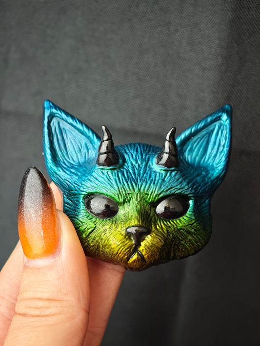 Magnet Evil cat dégradé bleu vert