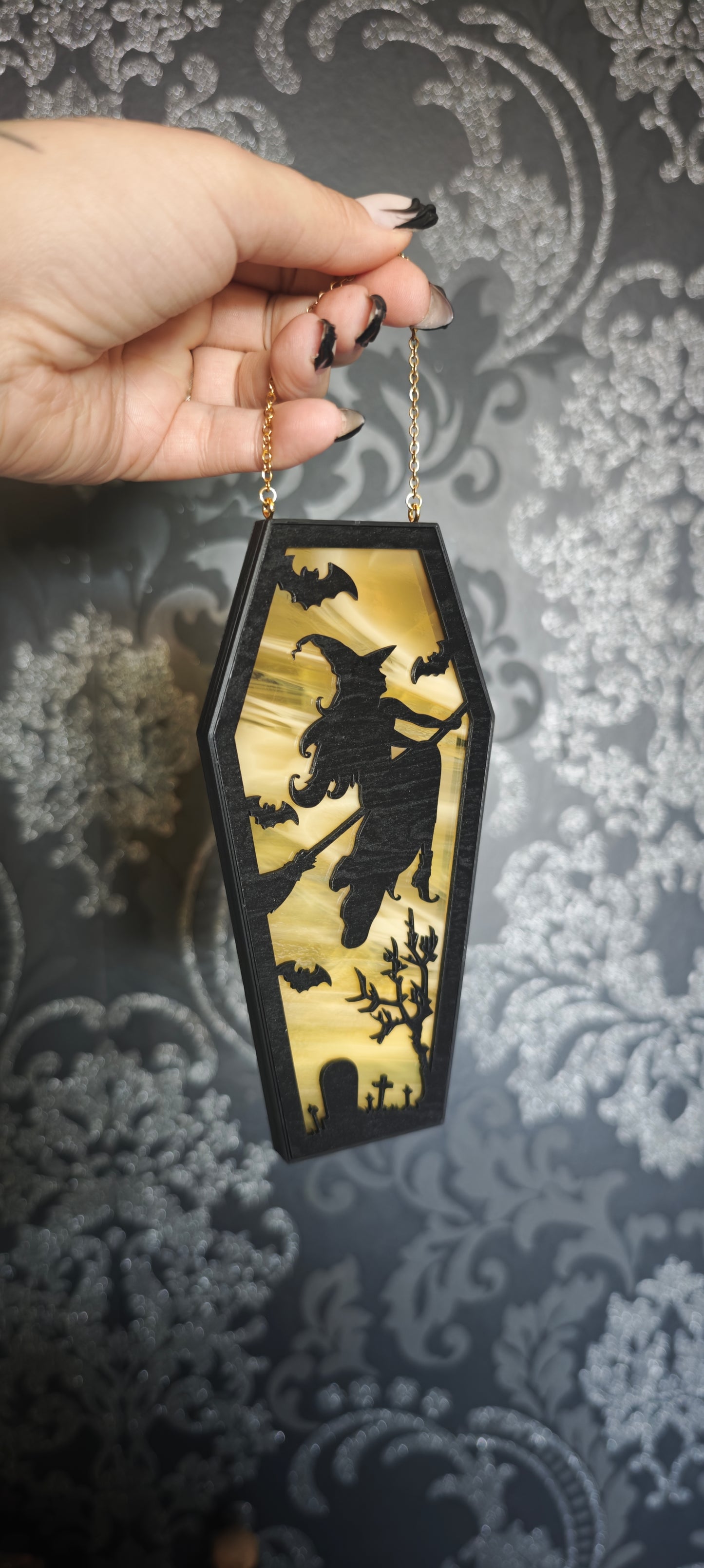 Cercueil verre sorcière marbré jaune blanc