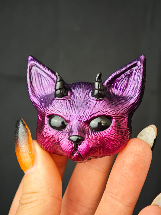 Magnet Evil cat dégradé violet rose