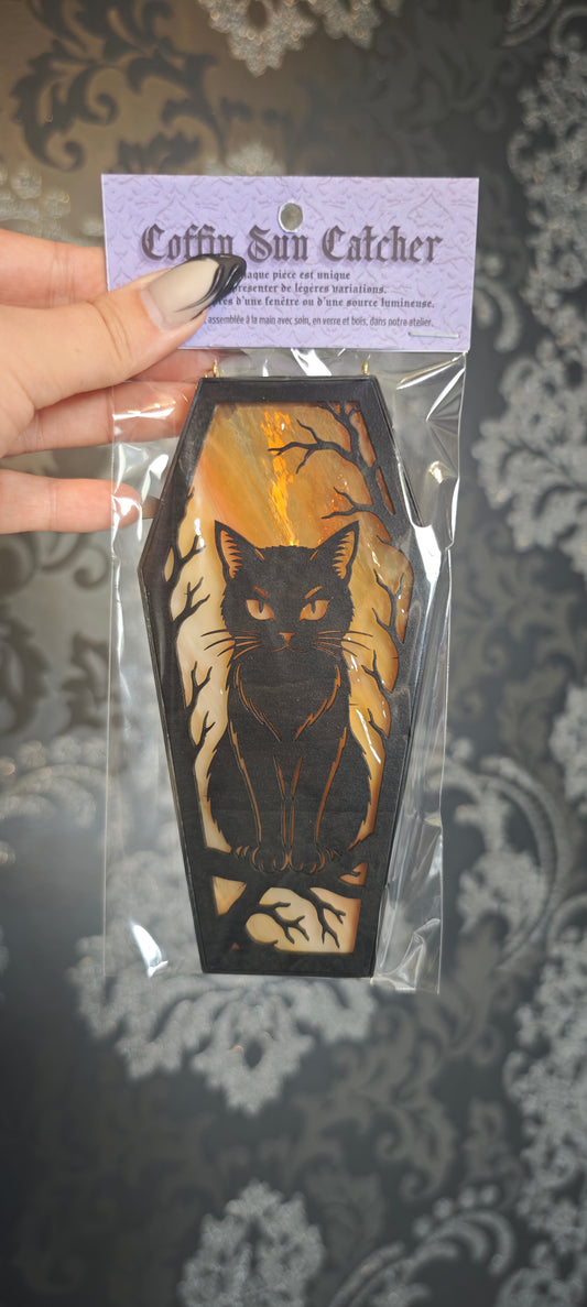 Cercueil verre chat jaune marbré