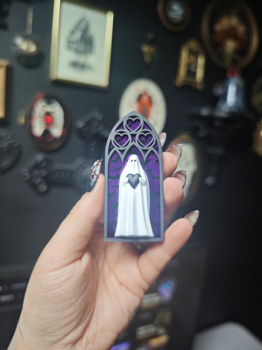 Magnet fantôme cathédrale violet chauve souris arche coeur