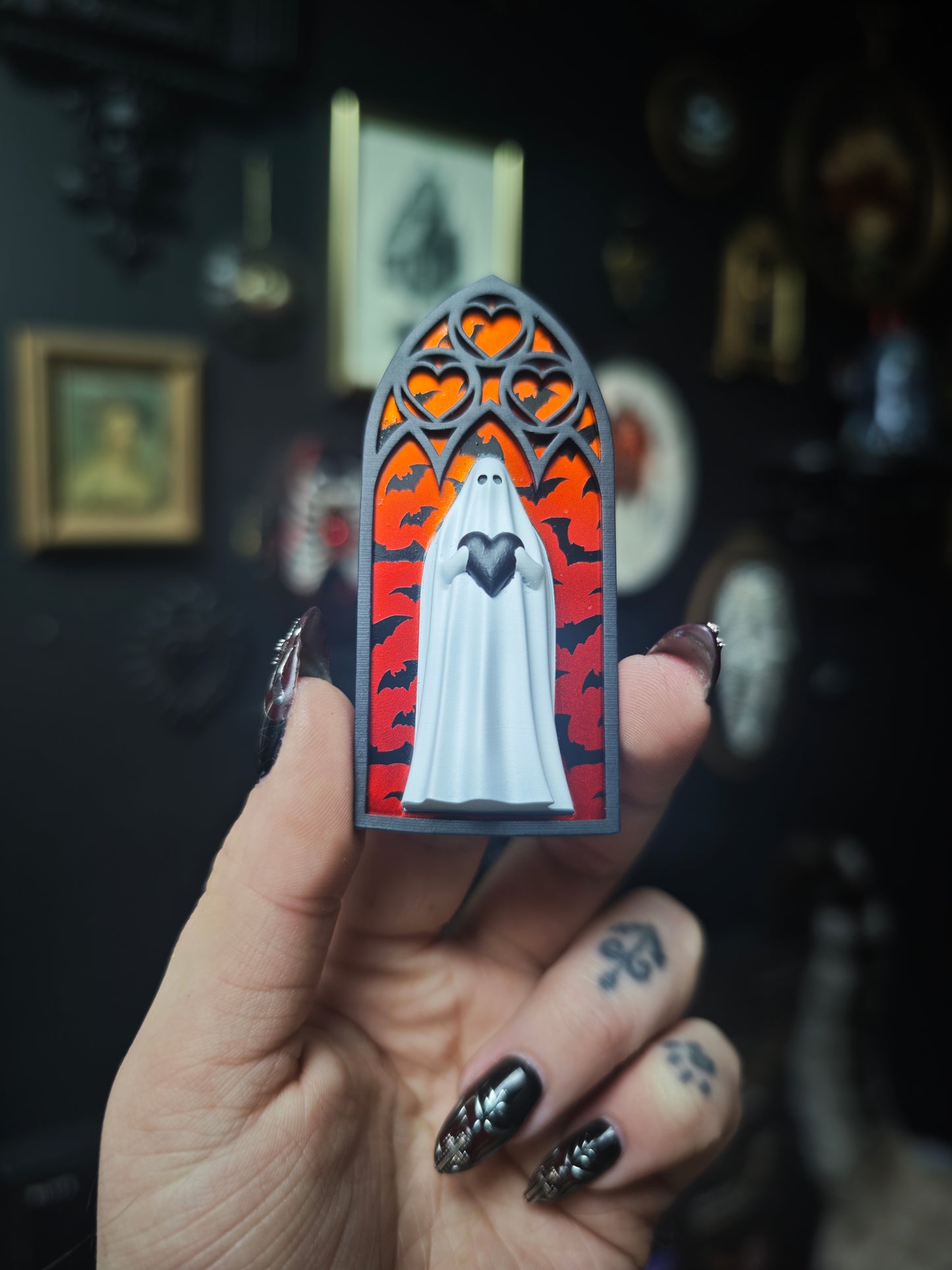 Magnet fantôme cathédrale dégradé rouge orange chauve souris arche coeur