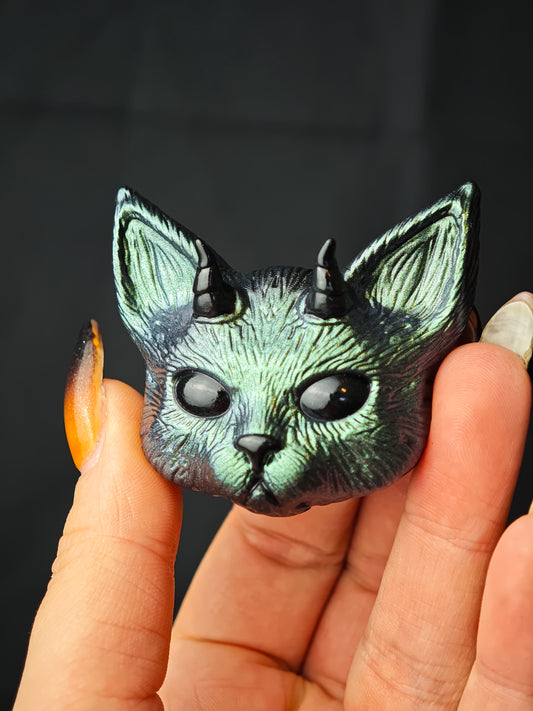 Magnet Evil cat vert duochrome bleu