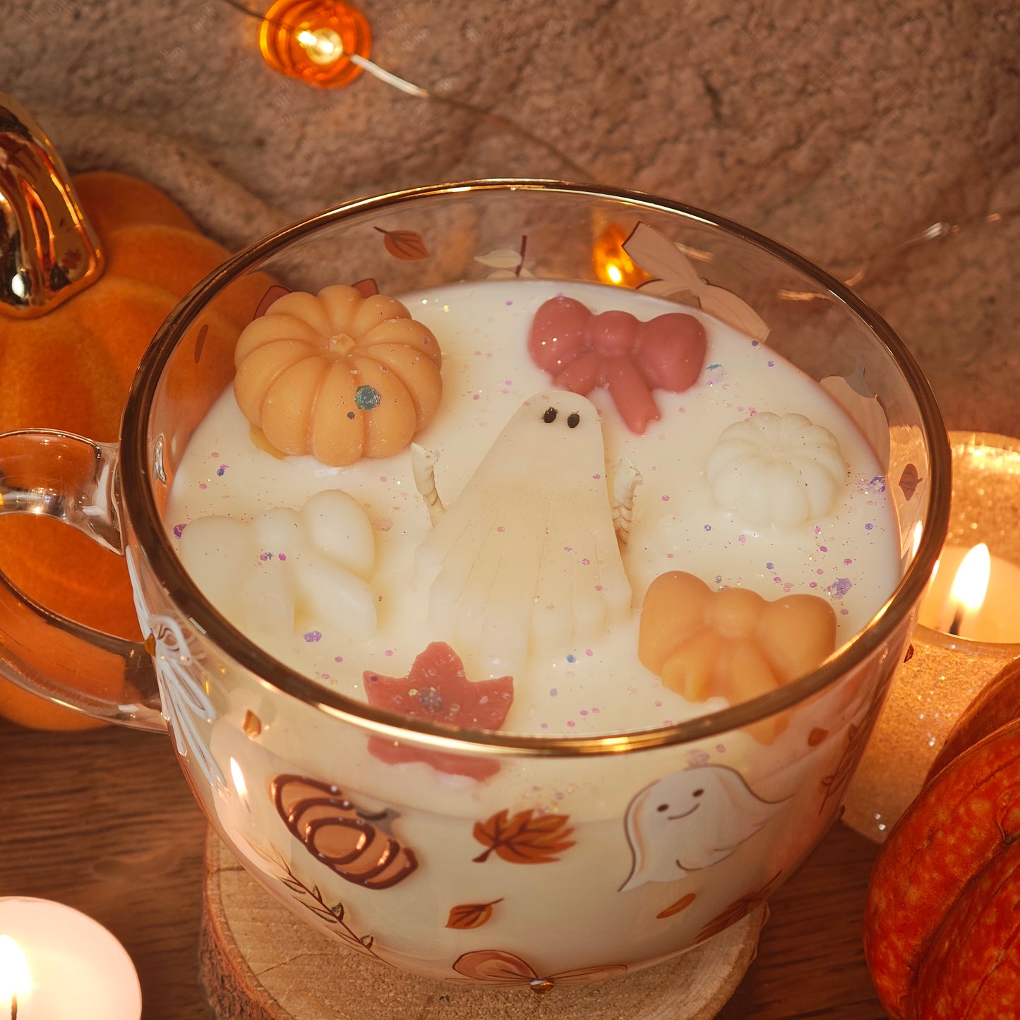 Bougie automne fantôme cosy