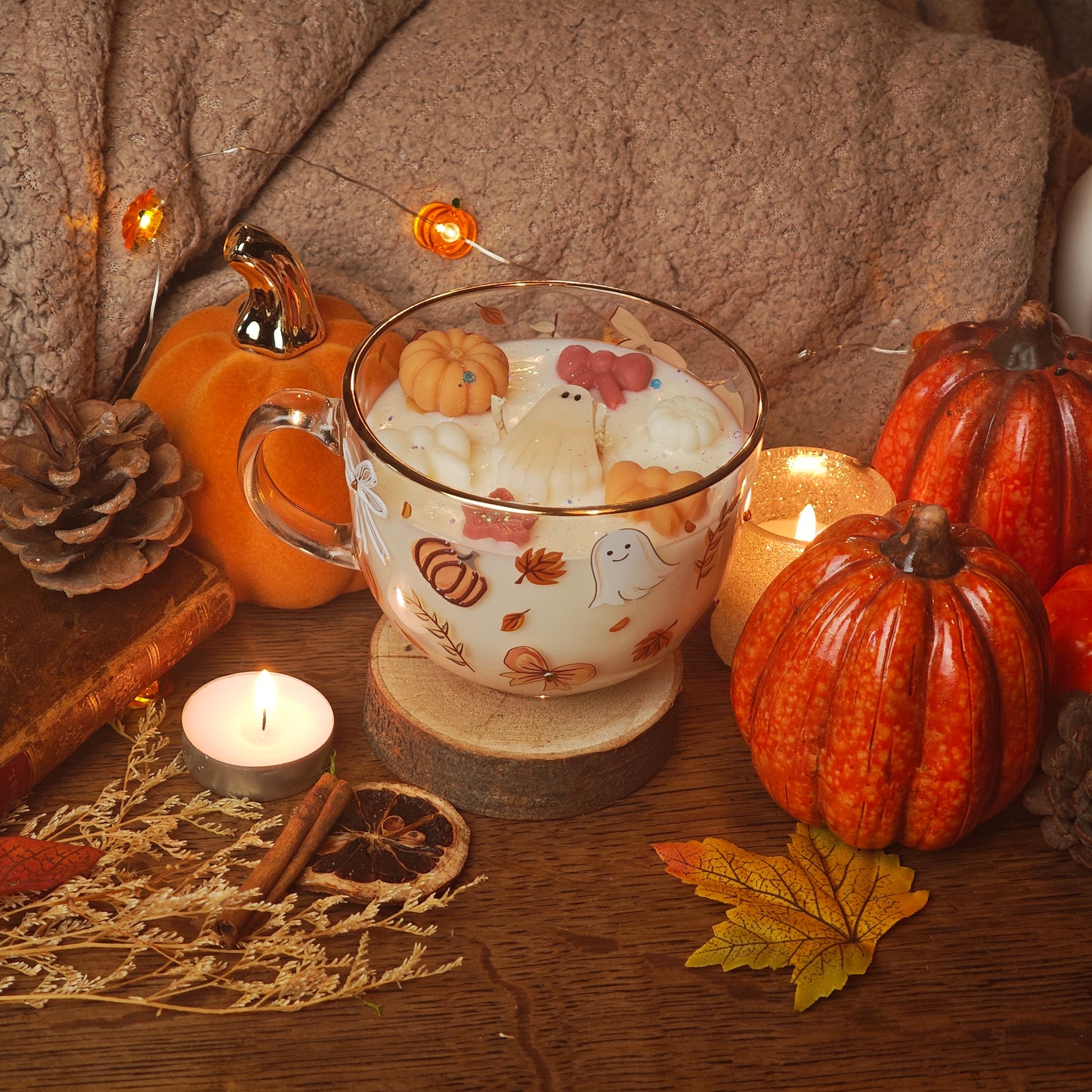 Bougie automne fantôme cosy