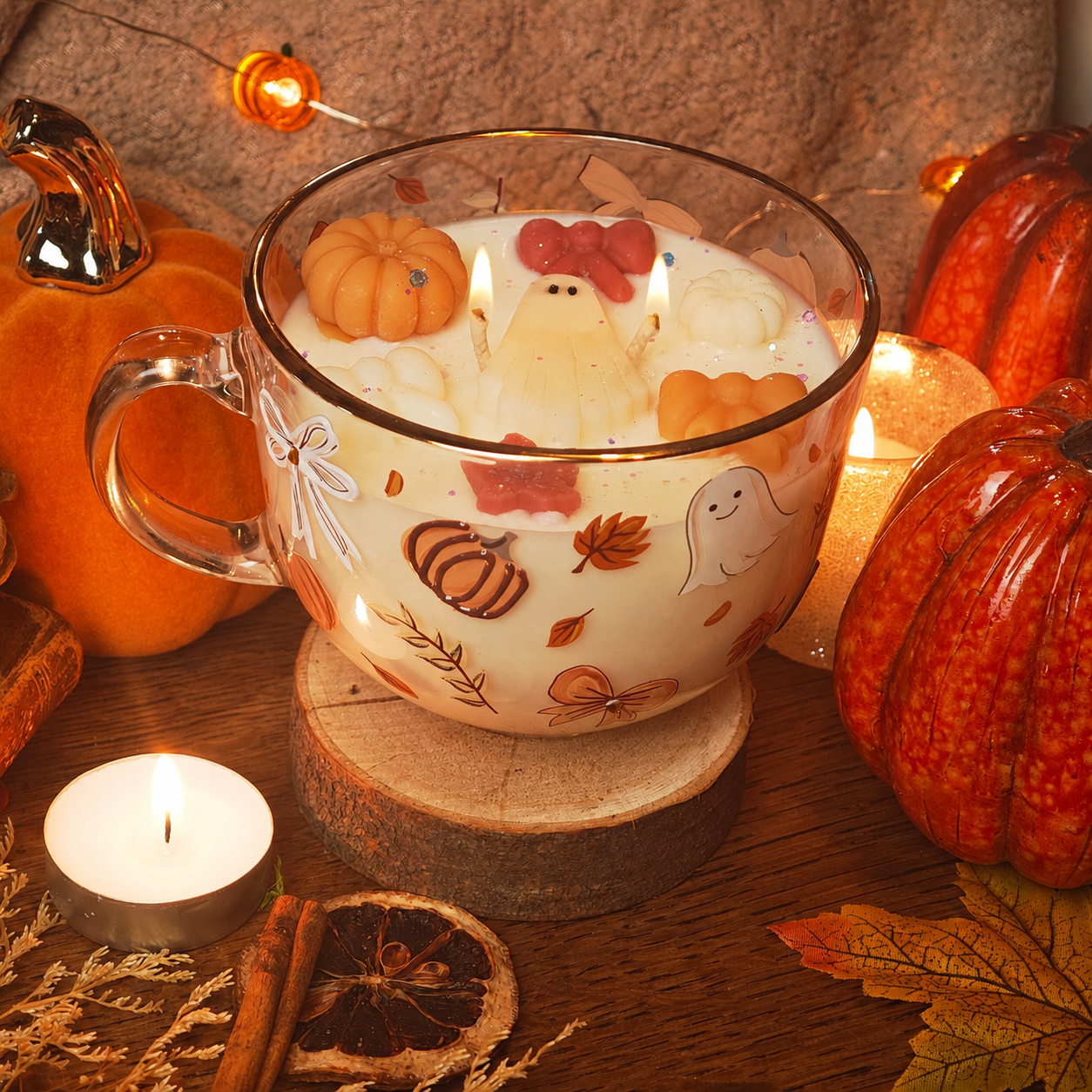 Bougie automne fantôme cosy