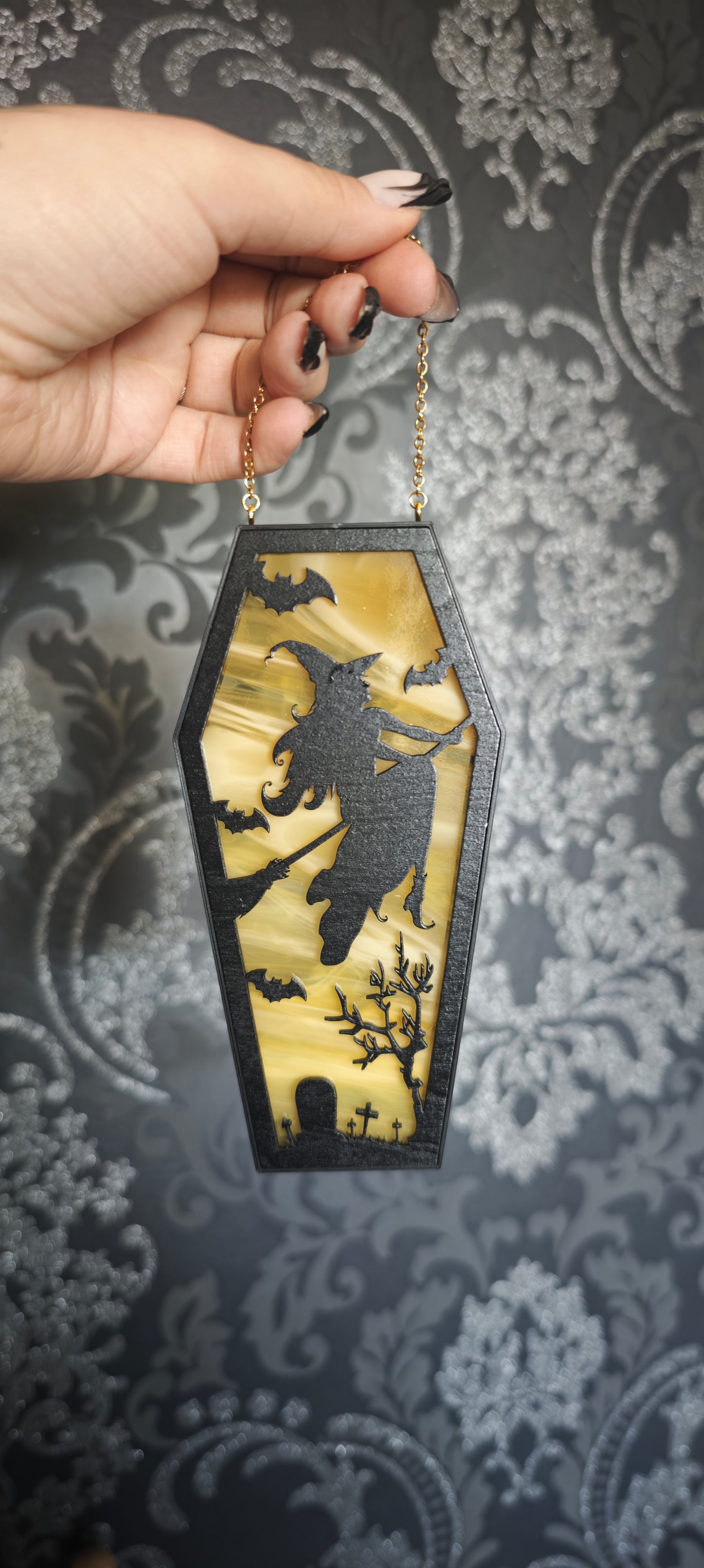 Cercueil verre sorcière marbré jaune blanc